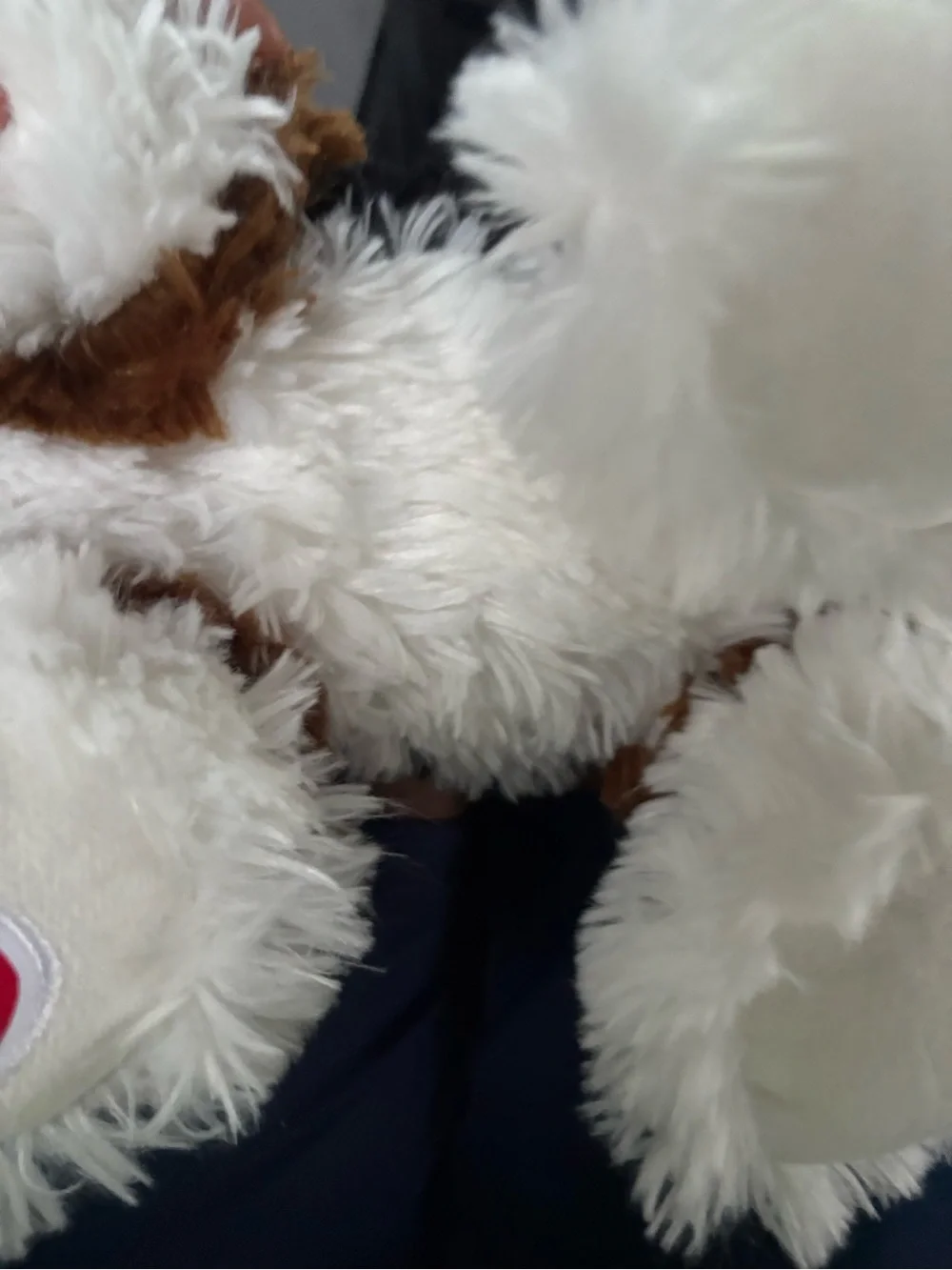 Promise Plush Dog Toy in White, Black, Brown with Pink Tongue